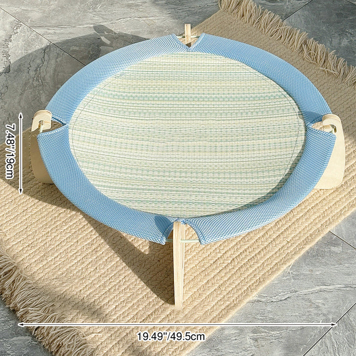 Cama redonda contemporánea boho para gatos de madera contrachapada y esterilla de hierba asiática para dormitorio 