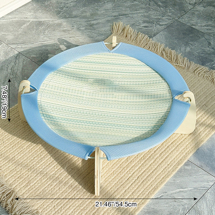 Cama redonda contemporánea boho para gatos de madera contrachapada y esterilla de hierba asiática para dormitorio 