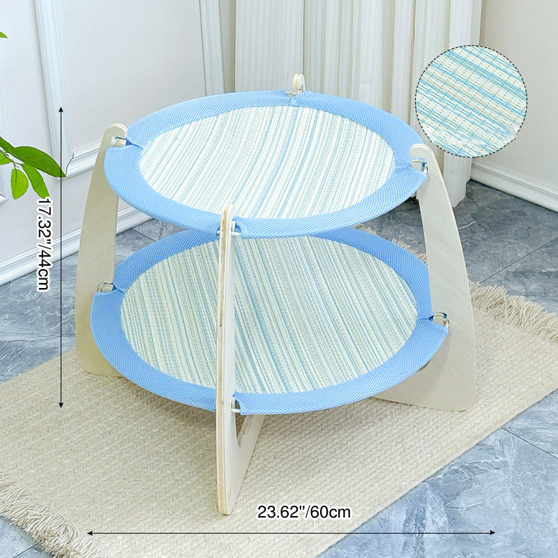 Lit pour chat contemporain bohème rond à plusieurs couches en panneau de bois massif et tapis d’herbe asiatique pour chambre à coucher 