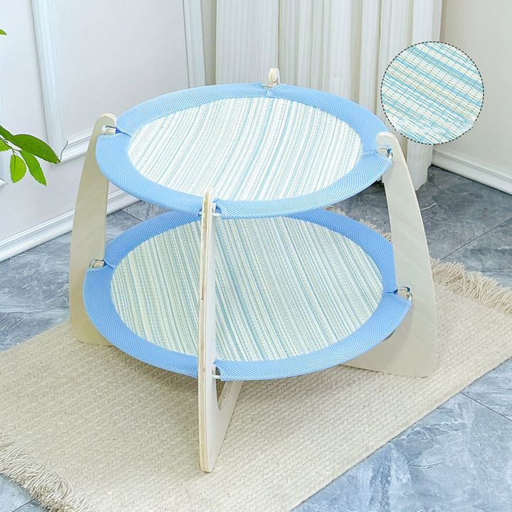 Cama redonda contemporánea boho para gatos de madera contrachapada y esterilla de hierba asiática para dormitorio 