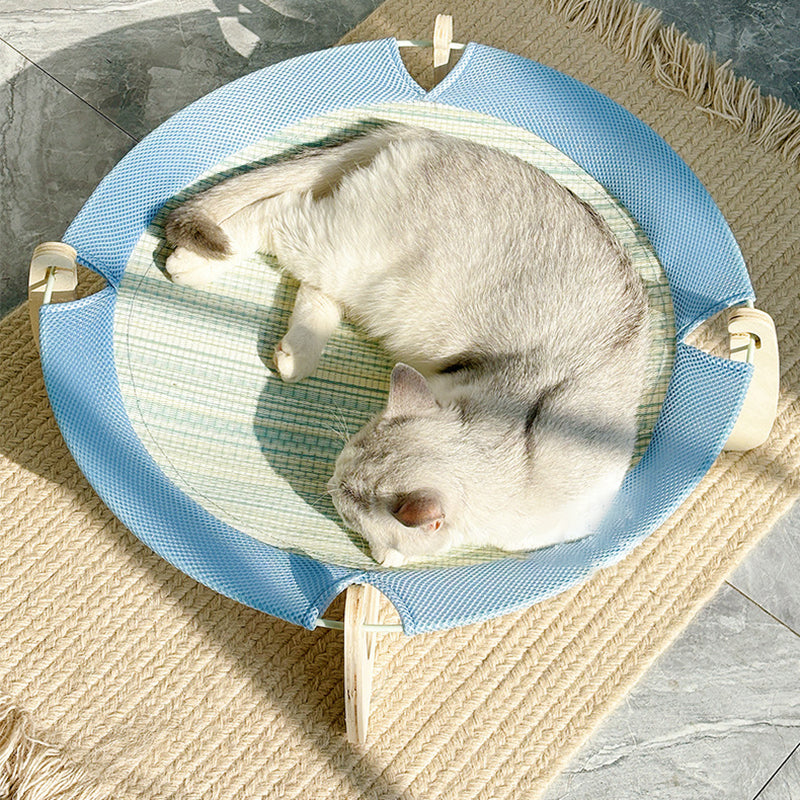 Lit pour chat contemporain bohème rond à plusieurs couches en panneau de bois massif et tapis d’herbe asiatique pour chambre à coucher 