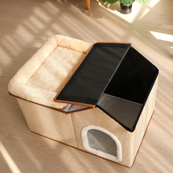 Contemporary Scandinavian Rectangular Medium-Density Fiberboard Velvet Fabric Sisal Cat Bed For Bedroom