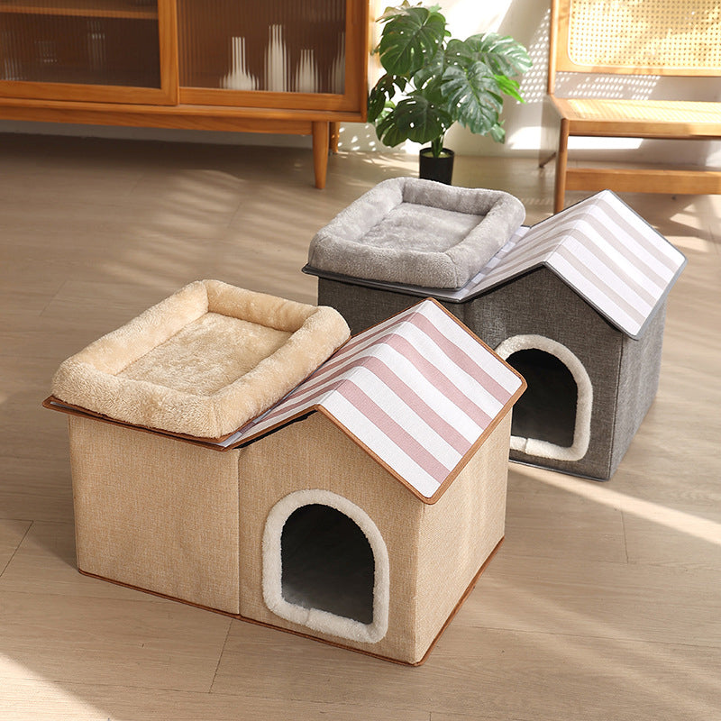 Contemporary Scandinavian Rectangular Medium-Density Fiberboard Velvet Fabric Sisal Cat Bed For Bedroom