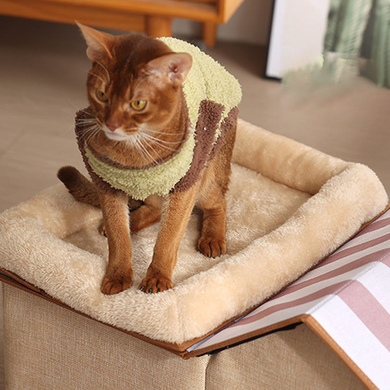 Contemporary Scandinavian Rectangular Medium-Density Fiberboard Velvet Fabric Sisal Cat Bed For Bedroom