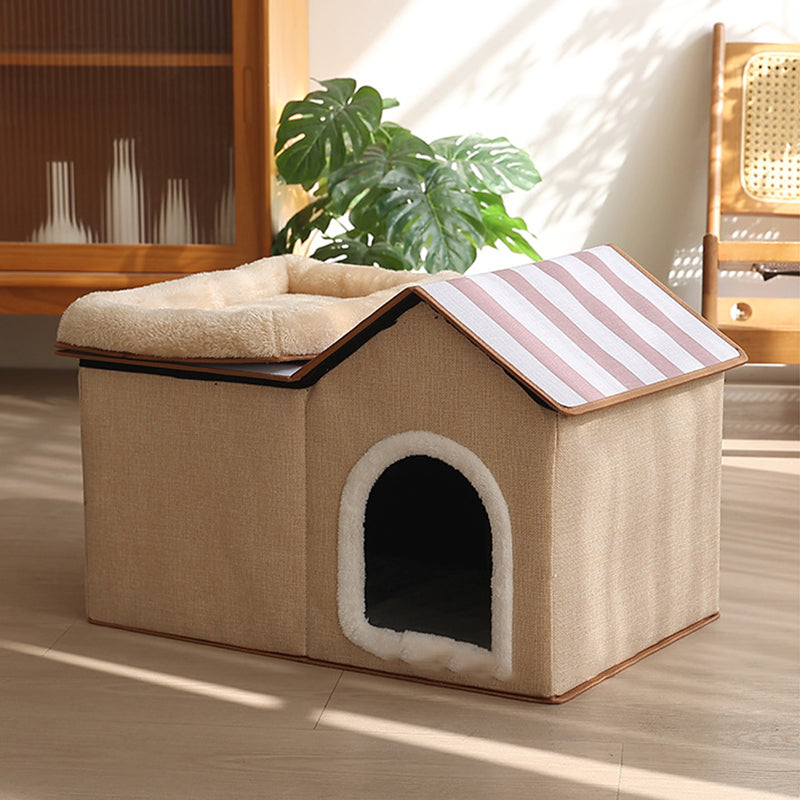 Contemporary Scandinavian Rectangular Medium-Density Fiberboard Velvet Fabric Sisal Cat Bed For Bedroom