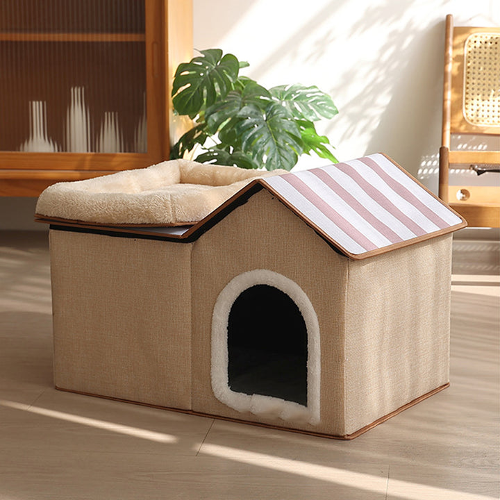 Contemporary Scandinavian Rectangular Medium-Density Fiberboard Velvet Fabric Sisal Cat Bed For Bedroom