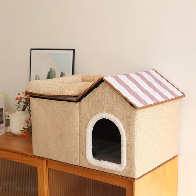 Contemporary Scandinavian Rectangular Medium-Density Fiberboard Velvet Fabric Sisal Cat Bed For Bedroom