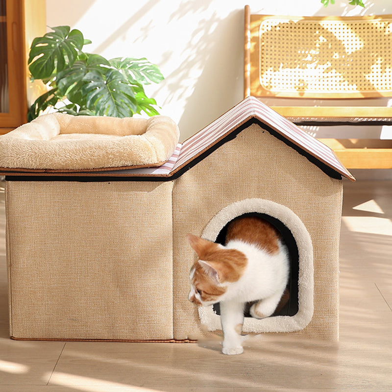 Contemporary Scandinavian Rectangular Medium-Density Fiberboard Velvet Fabric Sisal Cat Bed For Bedroom
