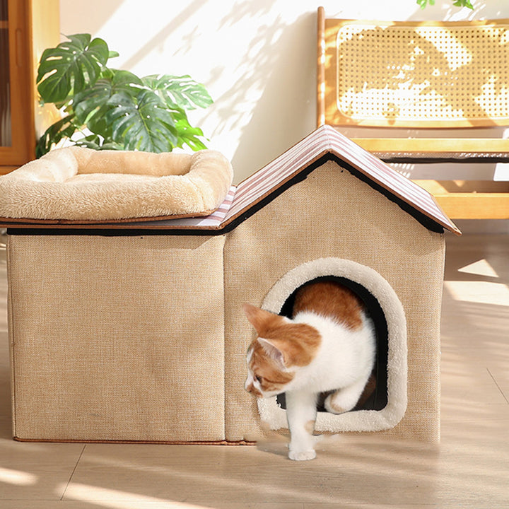 Contemporary Scandinavian Rectangular Medium-Density Fiberboard Velvet Fabric Sisal Cat Bed For Bedroom