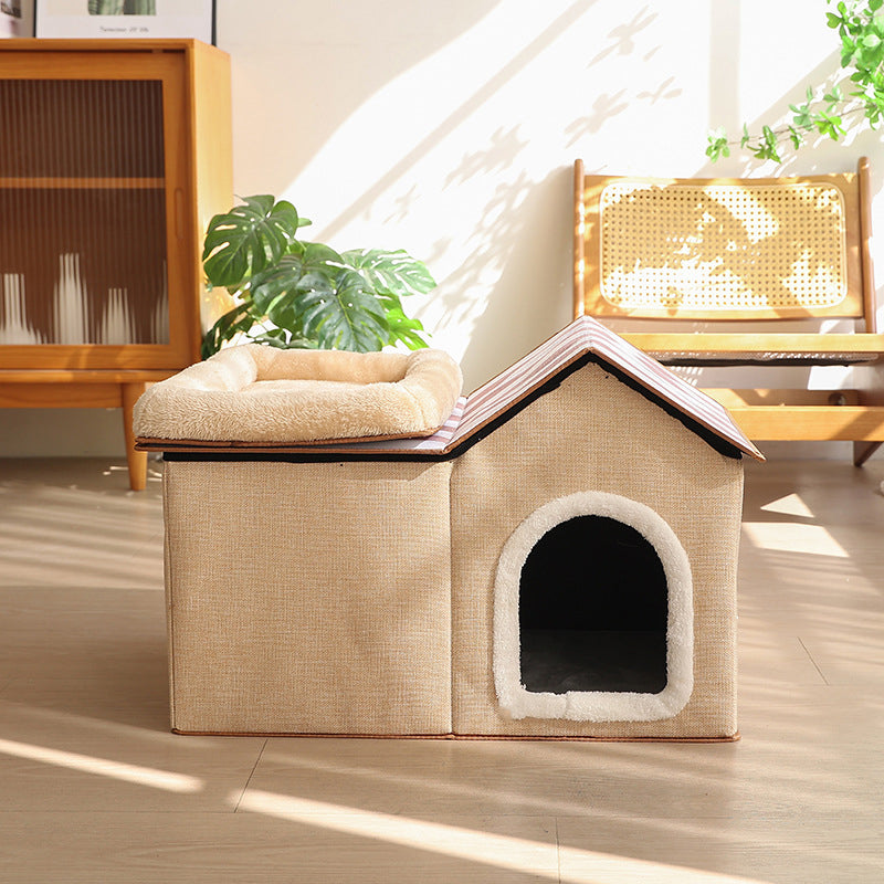 Contemporary Scandinavian Rectangular Medium-Density Fiberboard Velvet Fabric Sisal Cat Bed For Bedroom