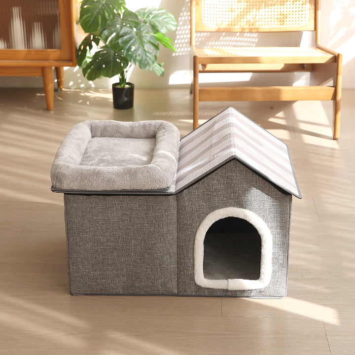 Contemporary Scandinavian Rectangular Medium-Density Fiberboard Velvet Fabric Sisal Cat Bed For Bedroom
