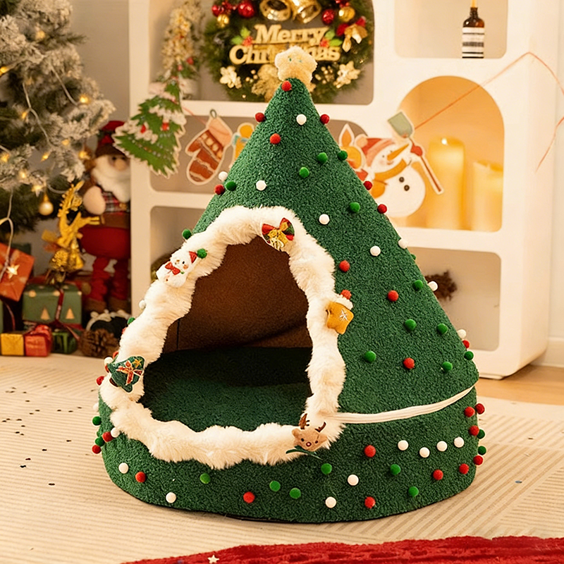 Lit pour chat de Noël en velours conique créatif contemporain en tissu PP coton pour chambre à coucher 