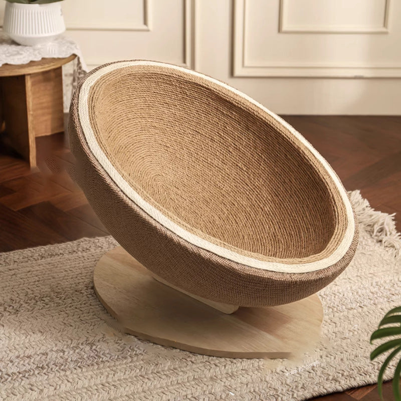 Contemporary Scandinavian Round Medium-Density Fiberboard Sisal Cat Bed For Bedroom