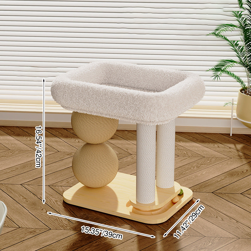 Contemporary Scandinavian Rectangular Pine Wood Velvet Fabric Sisal Cat Tree 2-Tier For Living Room &amp; Bedroom