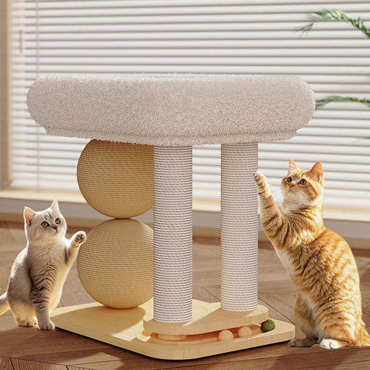 Contemporary Scandinavian Rectangular Pine Wood Velvet Fabric Sisal Cat Tree 2-Tier For Living Room &amp; Bedroom