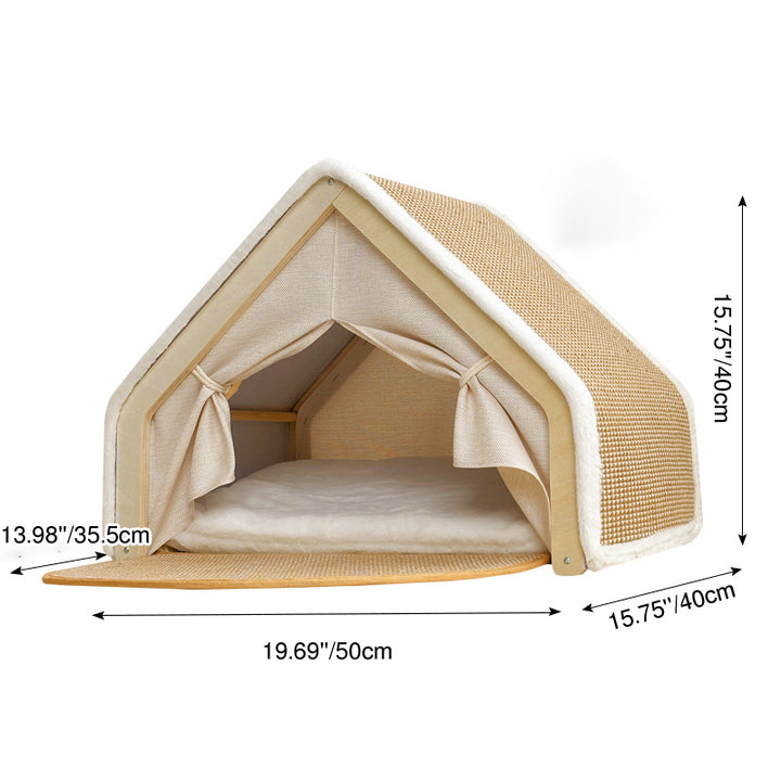 Lit pour chat contemporain scandinave rectangulaire en panneau de bois massif multicouche avec tissu en jute et velours, pour la chambre à coucher 