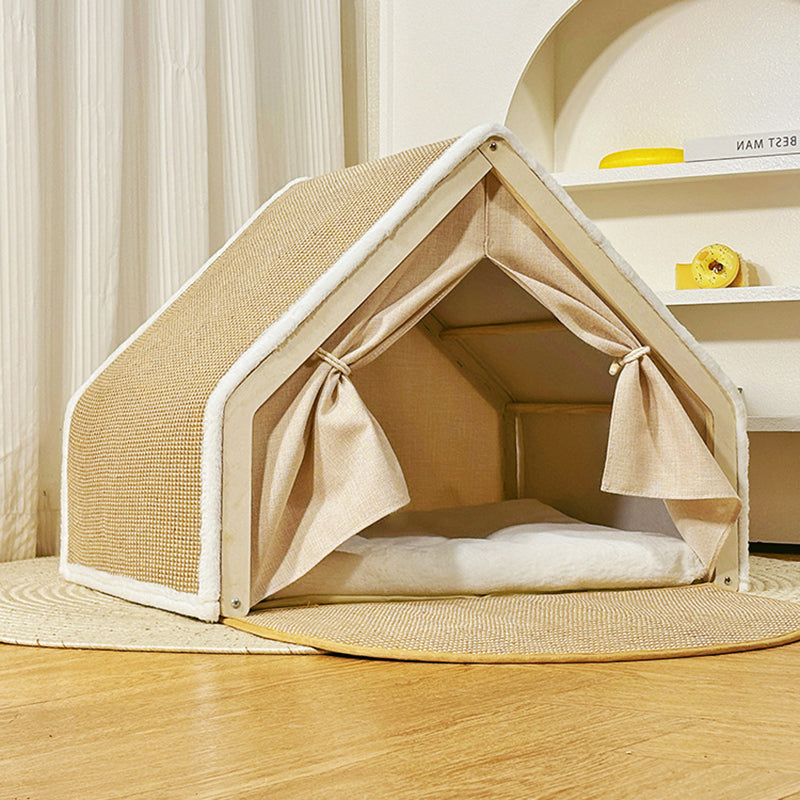 Lit pour chat contemporain scandinave rectangulaire en panneau de bois massif multicouche avec tissu en jute et velours, pour la chambre à coucher 