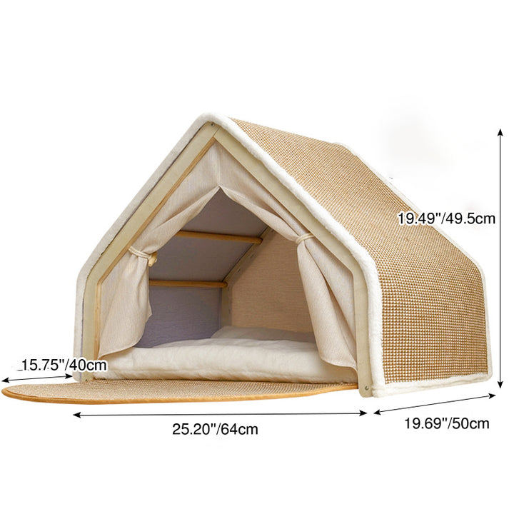 Lit pour chat contemporain scandinave rectangulaire en panneau de bois massif multicouche avec tissu en jute et velours, pour la chambre à coucher 