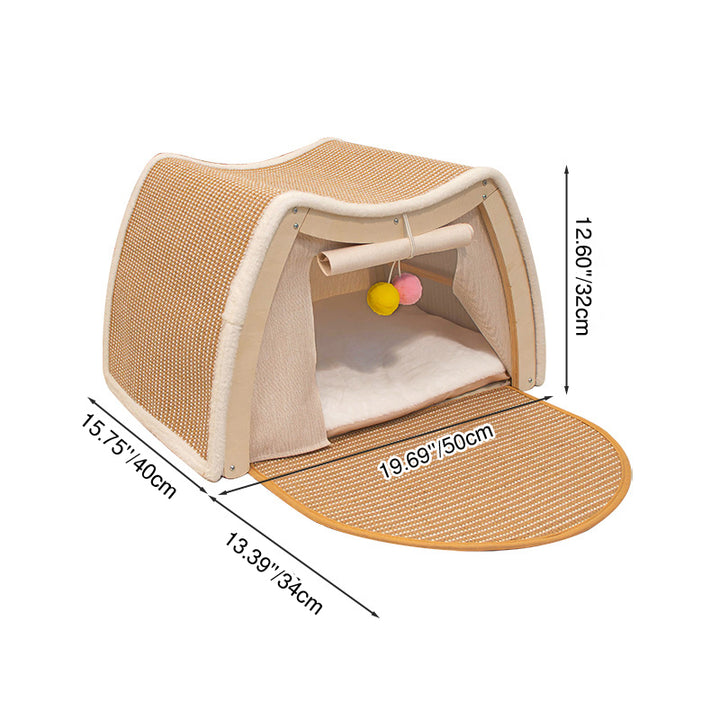 Lit pour chat contemporain scandinave rectangulaire en panneau de bois massif multicouche avec tissu en jute et velours, pour la chambre à coucher 