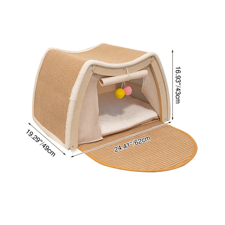 Lit pour chat contemporain scandinave rectangulaire en panneau de bois massif multicouche avec tissu en jute et velours, pour la chambre à coucher 