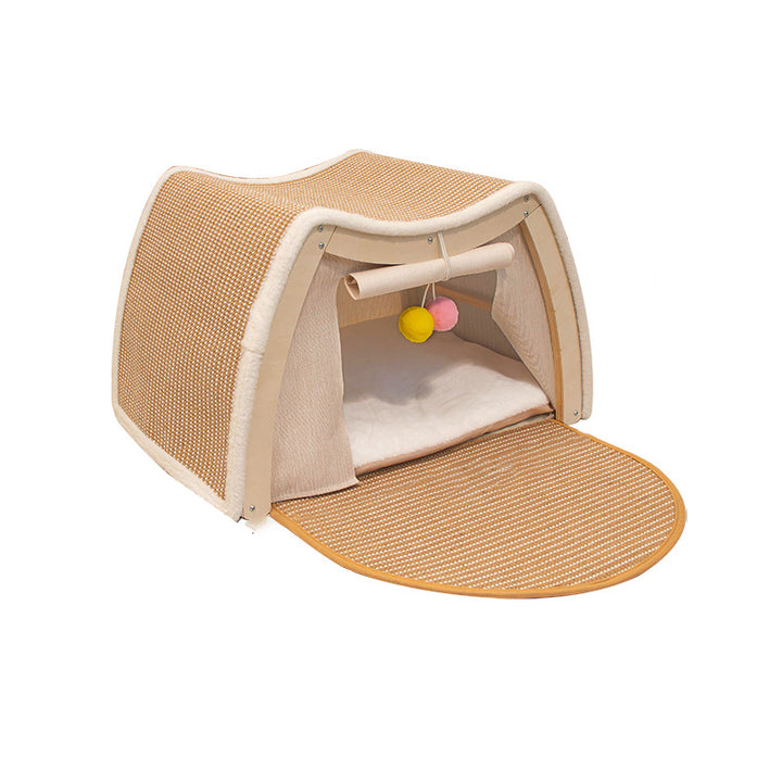 Lit pour chat contemporain scandinave rectangulaire en panneau de bois massif multicouche avec tissu en jute et velours, pour la chambre à coucher 