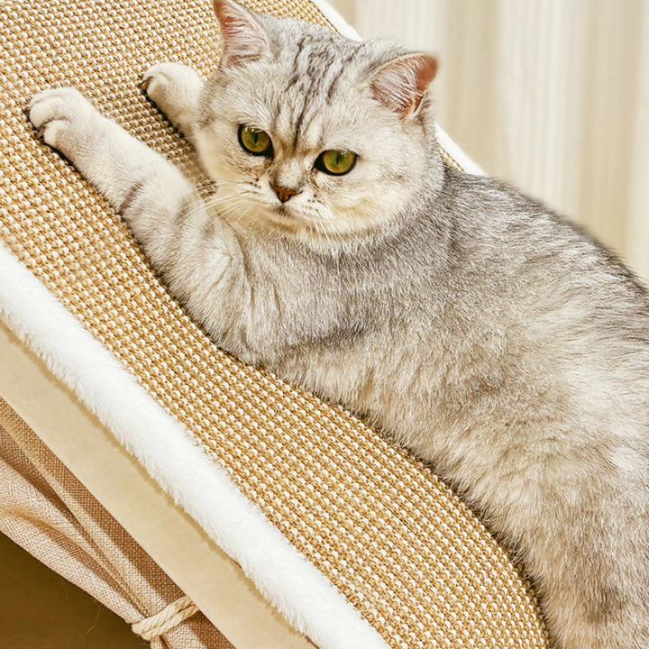 Lit pour chat contemporain scandinave rectangulaire en panneau de bois massif multicouche avec tissu en jute et velours, pour la chambre à coucher 