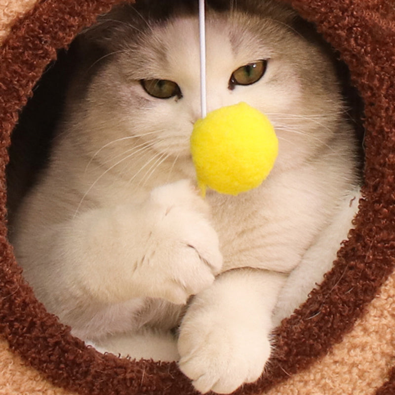 Cama para gatos en forma de rollo de pastel de terciopelo de yute con panel de madera maciza de capas múltiples creativas contemporáneas para el dormitorio 