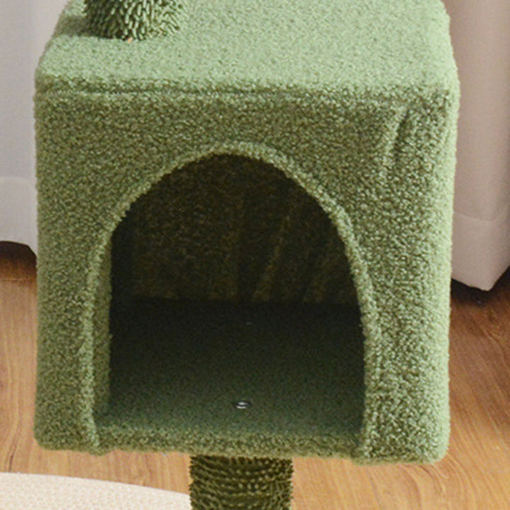Arbre à chat contemporain carré créatif en panneau de particules, tissu velours, jute vert, cactus, 3 niveaux pour salon 