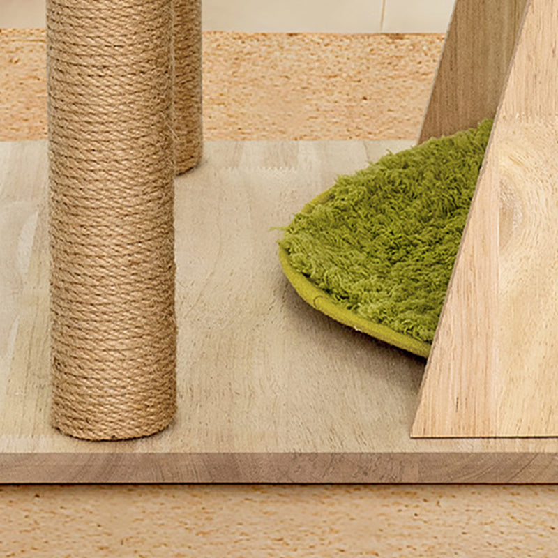 Zeitgenössischer skandinavischer rechteckiger Gummibaum Massivholz Acryl Juteseil Katzenbaum 3-stufig für das Wohnzimmer 