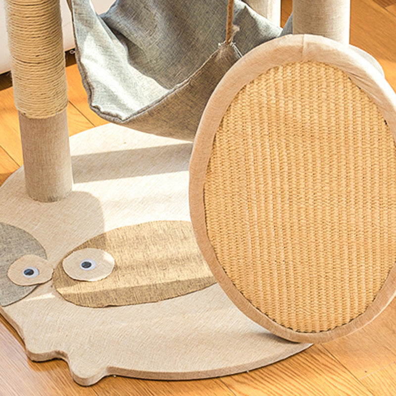 Contemporary Creative Round Particle Board Faux Linen Sisal Cat Tree 3/4-Tier For Living Room