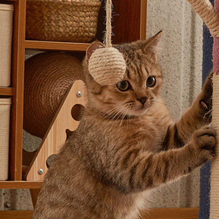 Contemporary Creative Square Particle Board Velvet Fabric Jute Rope Cat Tree 2/3-Tier For Living Room
