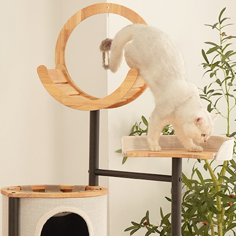 Arbre à chat moderne minimaliste rond en bois d&