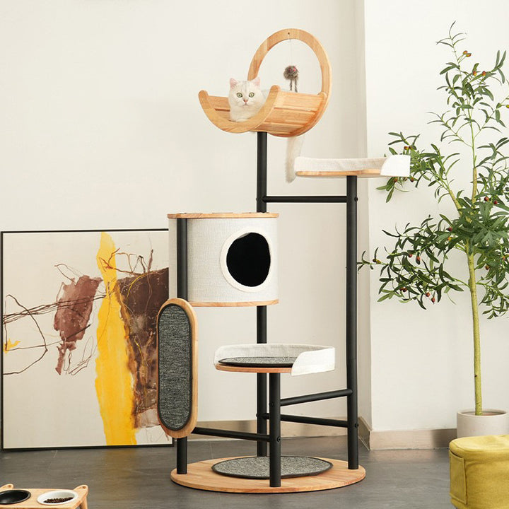 Arbre à chat moderne minimaliste rond en bois d&