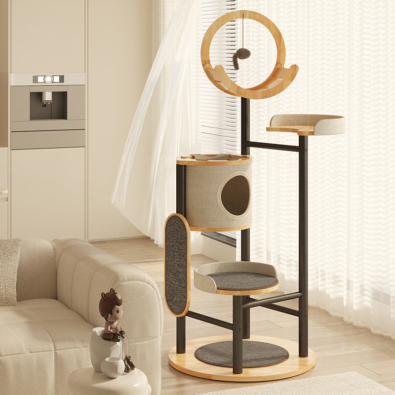 Arbre à chat moderne minimaliste rond en bois d&