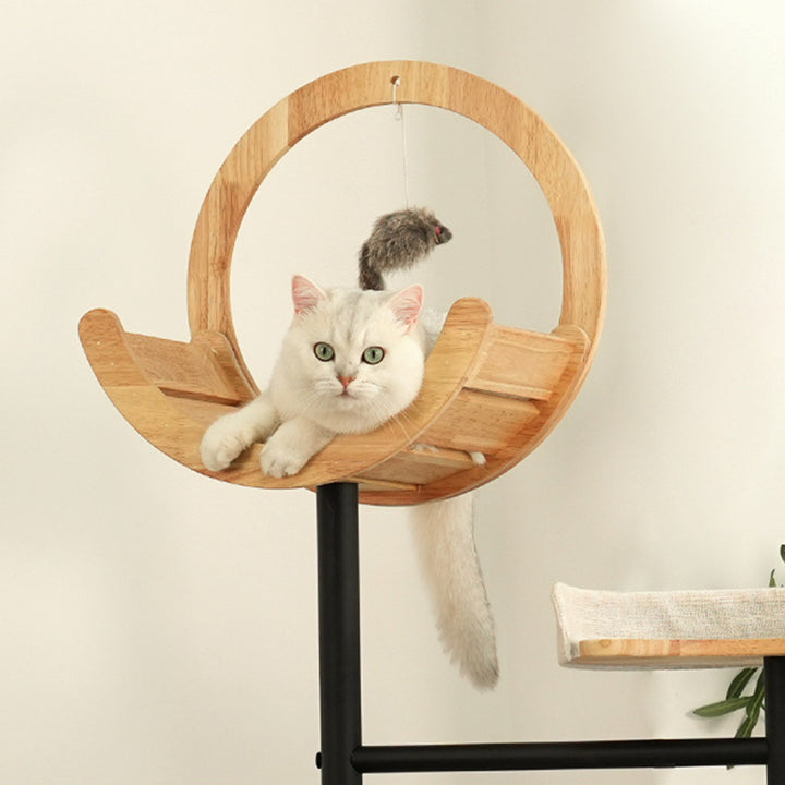 Moderner minimalistischer runder Gummibaum Massivholz Kohlenstoffstahl Katzenbaum 5-stufig für Wohnzimmer 