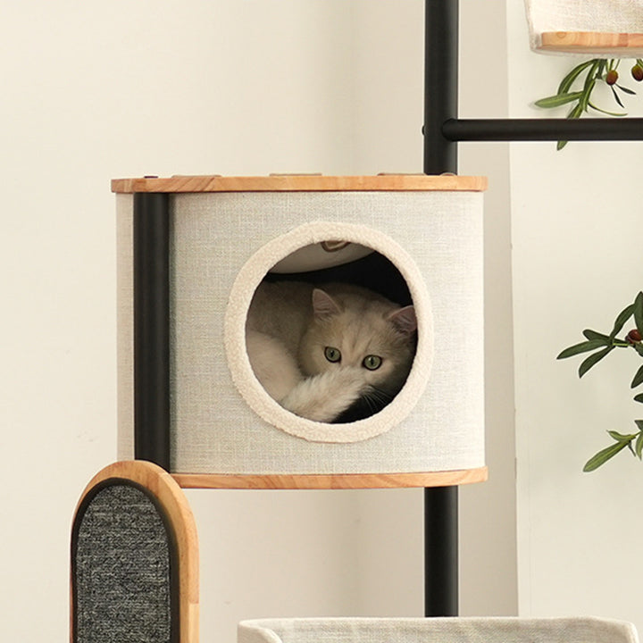 Arbre à chat moderne minimaliste rond en bois d&
