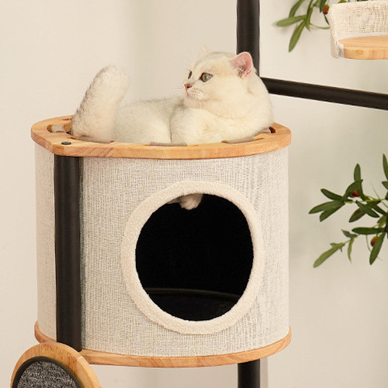 Arbre à chat moderne minimaliste rond en bois d&