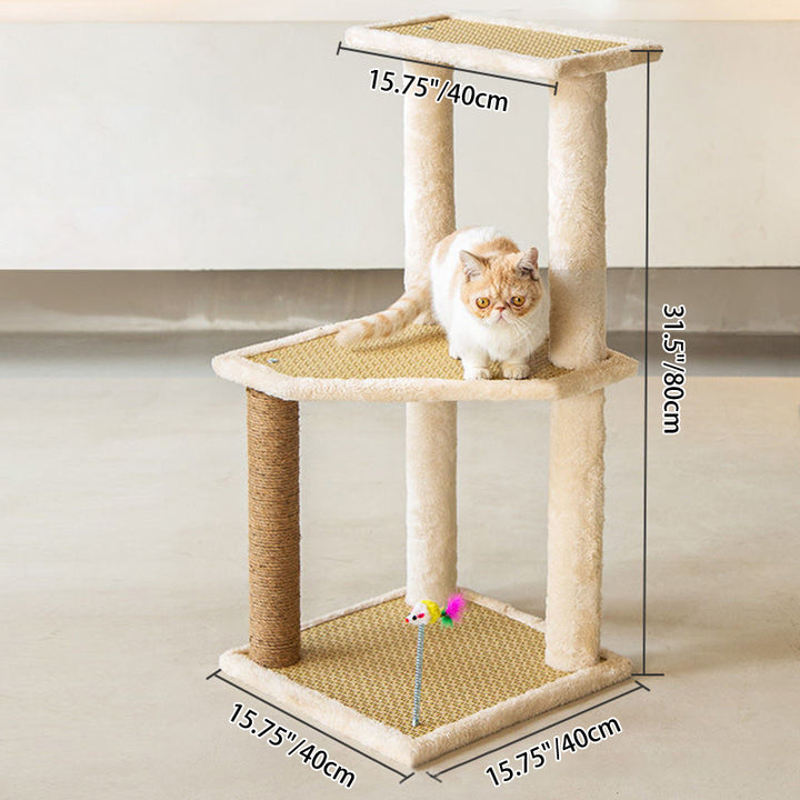 Zeitgenössischer skandinavischer quadratischer Spanplattenstoff Jute Rattan Mat Katzenbaum 3/4/5-stufig für das Wohnzimmer 