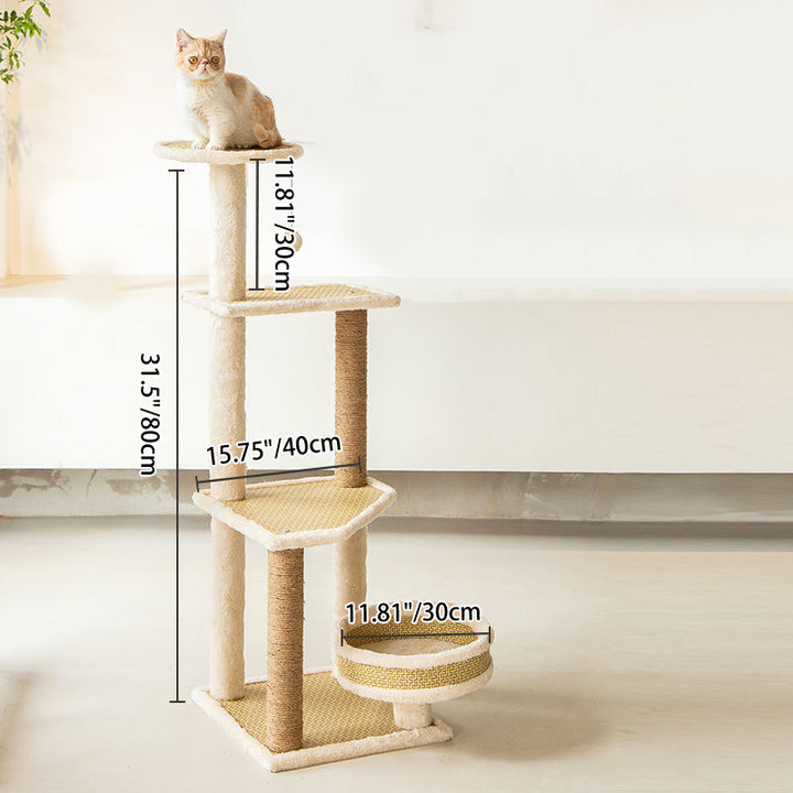 Zeitgenössischer skandinavischer quadratischer Spanplattenstoff Jute Rattan Mat Katzenbaum 3/4/5-stufig für das Wohnzimmer 