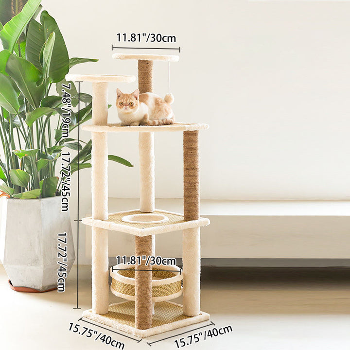 Zeitgenössischer skandinavischer quadratischer Spanplattenstoff Jute Rattan Mat Katzenbaum 3/4/5-stufig für das Wohnzimmer 
