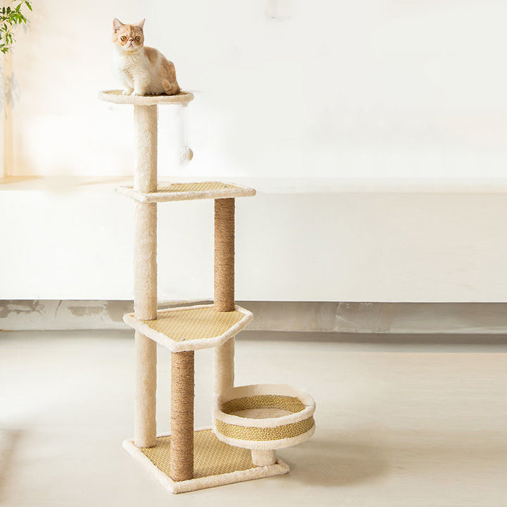 Zeitgenössischer skandinavischer quadratischer Spanplattenstoff Jute Rattan Mat Katzenbaum 3/4/5-stufig für das Wohnzimmer 
