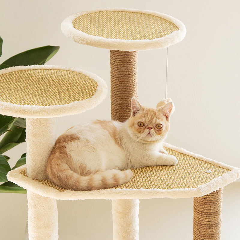 Zeitgenössischer skandinavischer quadratischer Spanplattenstoff Jute Rattan Mat Katzenbaum 3/4/5-stufig für das Wohnzimmer 