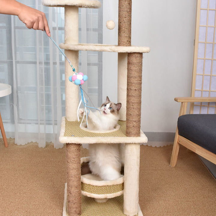 Zeitgenössischer skandinavischer quadratischer Spanplattenstoff Jute Rattan Mat Katzenbaum 3/4/5-stufig für das Wohnzimmer 