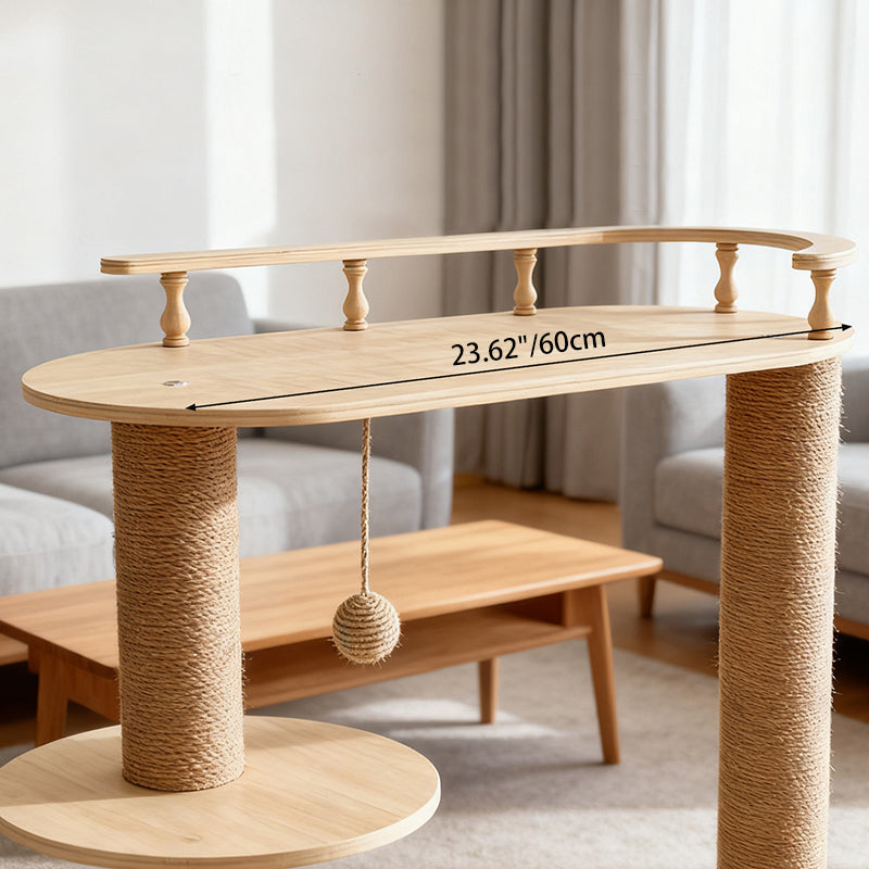 Arbre à chat contemporain scandinave rectangulaire à plusieurs niveaux en panneau de bois massif, corde de jute et acrylique, 5 niveaux pour salon 