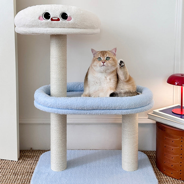 Árbol para gatos de fibra de densidad media contemporáneo y creativo de terciopelo y sisal de 3 niveles para la sala de estar 