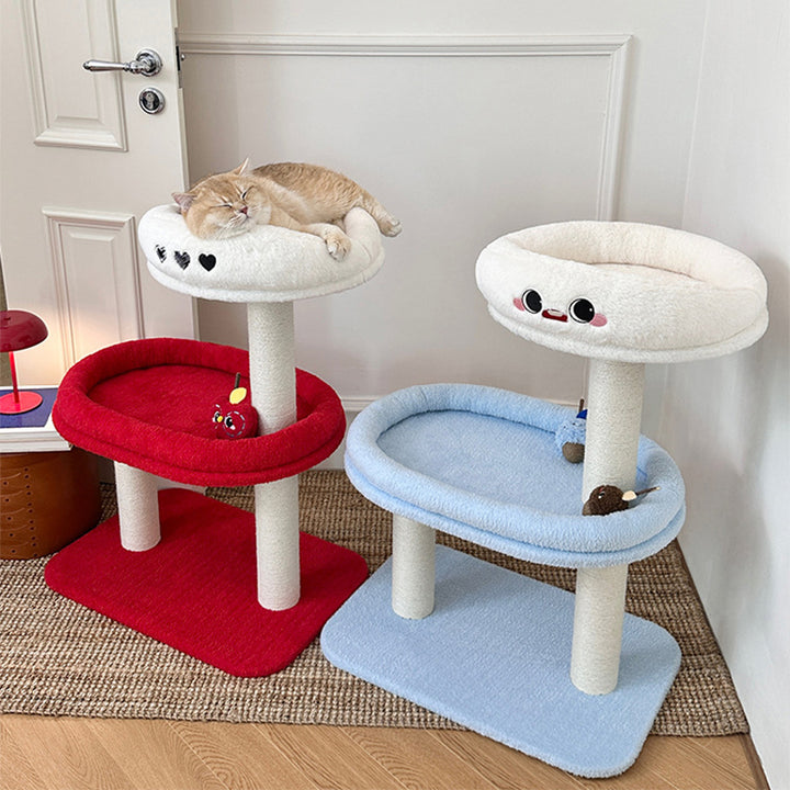 Árbol para gatos de fibra de densidad media contemporáneo y creativo de terciopelo y sisal de 3 niveles para la sala de estar 