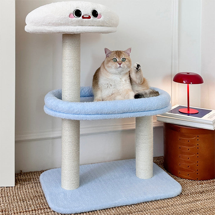 Árbol para gatos de fibra de densidad media contemporáneo y creativo de terciopelo y sisal de 3 niveles para la sala de estar 