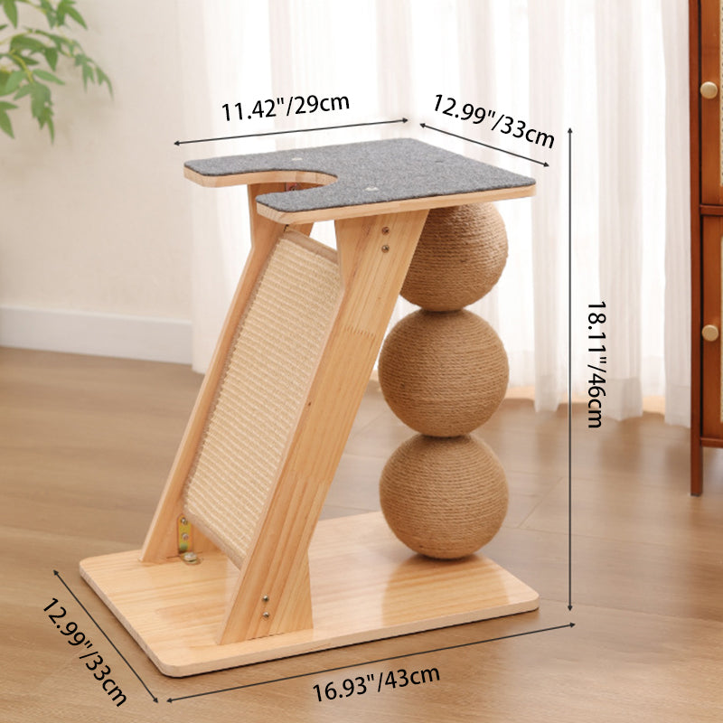 Contemporary Scandinavian Rectangular Multi-Layer Solid Wood Panel Sisal Felt Cat Tree For Living Room