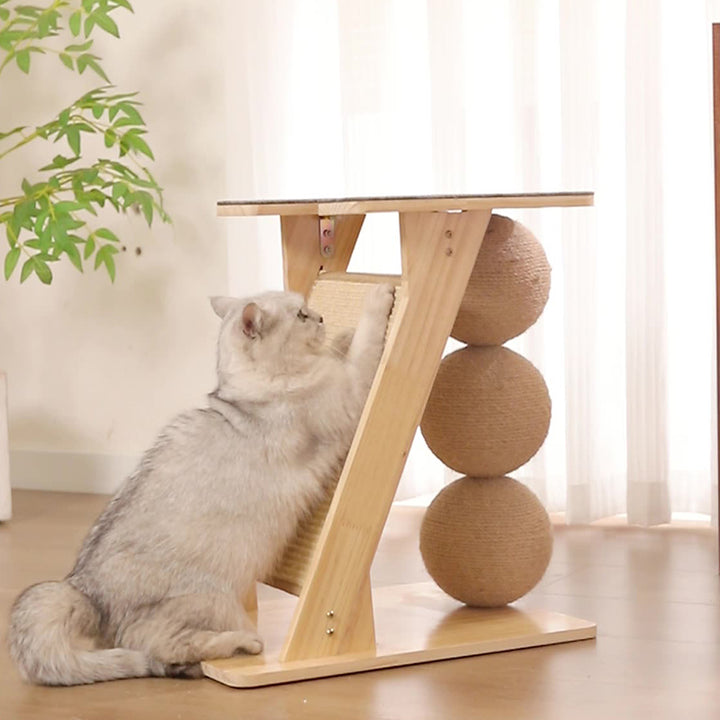 Contemporary Scandinavian Rectangular Multi-Layer Solid Wood Panel Sisal Felt Cat Tree For Living Room