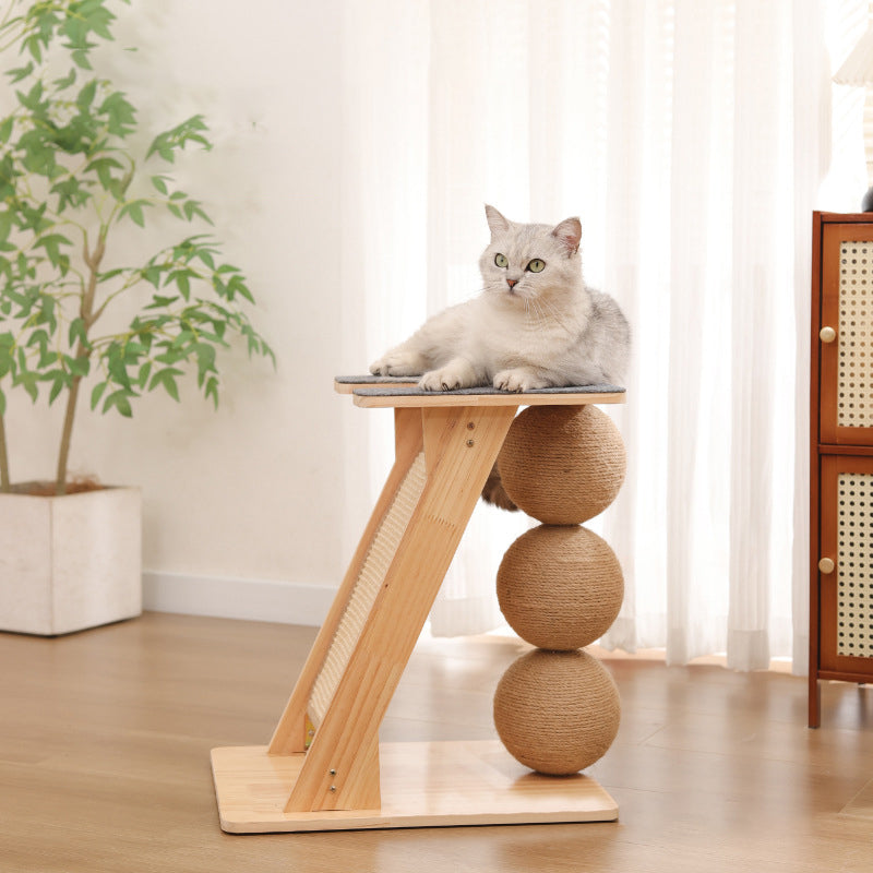Contemporary Scandinavian Rectangular Multi-Layer Solid Wood Panel Sisal Felt Cat Tree For Living Room